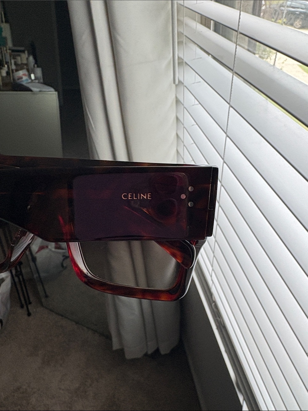 Celine Oversized Square Shield Sunglasses in Tortoiseshell Brown - Picture 7 of 7